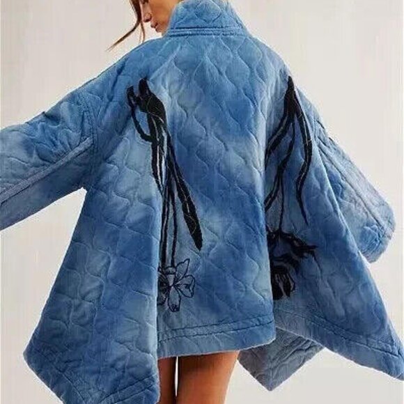 Free People Annie Quilted Sweatshirt Top Floral Printed Oversized S NEW 274737 - Picture 3 of 8